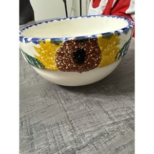 Crock Shop Sunflower Bowl 6" Santa Ana CA Blue Sponge Rim Chili Soup Serving